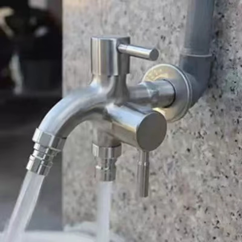 Multifunktionaler Waschwasserhahn mit Doppelauslass aus Edelstahl in Silber - Bild 3