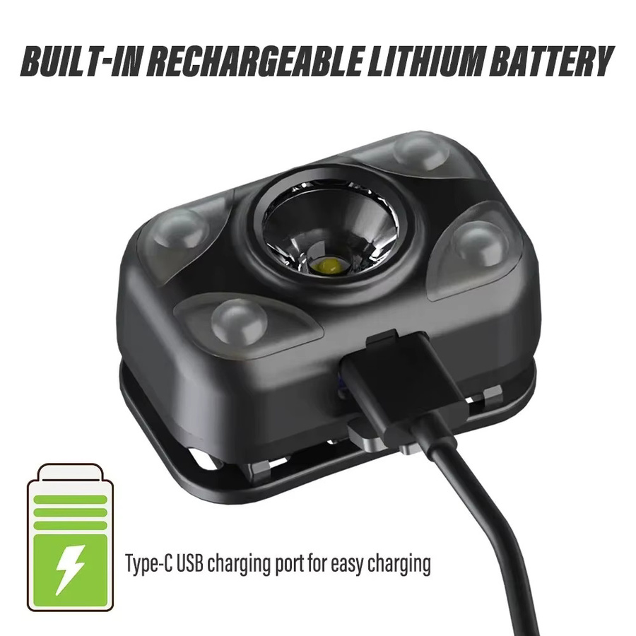 KDULIT LED-Sensor-Stirnlampe mit USB-Akku und Bewegungssensor, wiederaufladbare Mini-Taschenlampe in Weiß, Gelb oder Rot - Bild 3
