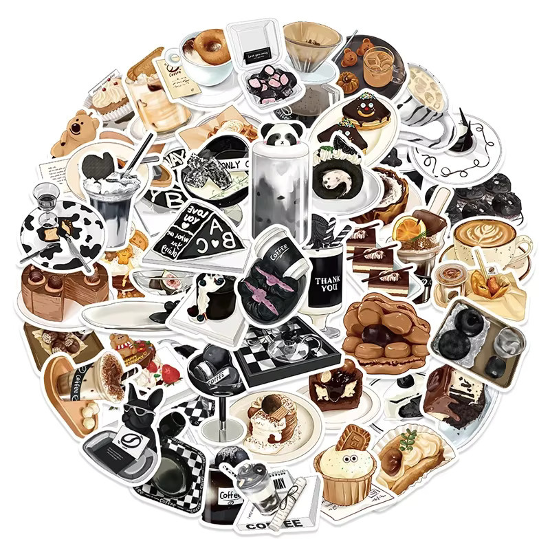 50 Stück Vintage Kaffee und Cupcake Dessert Aufkleber, wasserfeste Vinyl-Sticker in Multicolour für Wasserflaschen, Laptops und Spielzeug - Bild 2
