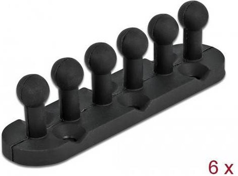 Delock Kabel-Halteclips aus Silikon in Schwarz, 6 Stück, B: 25 mm, H: 23 mm, 2,5 x 2,3 mm - Bild 1