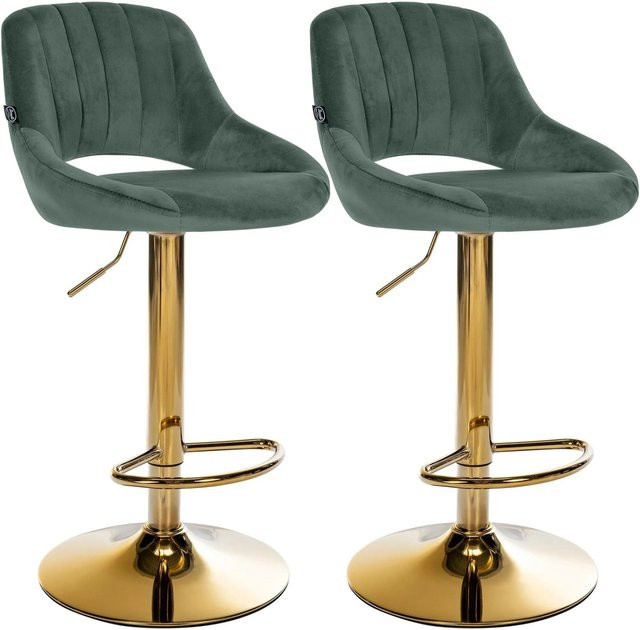 CLP 2er Set Barhocker Milet höhenverstellbar mit Lehne, gepolsterte Barstühle aus Samt mit Metallgestell, drehbar, Grün/Gold - Bild 1