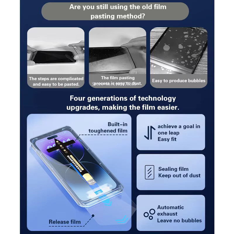 Vieruodis Displayschutzfolie aus gehärtetem Glas für iPhone 14 13 12 11 Pro Max Mini Xs Max XR X 8 Plus mit automatischem Staubentfernungsset, transparent - Bild 1