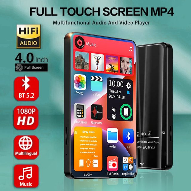 occkic HD MP3 MP4 Player mit 4,0 Zoll Volltouchscreen, Bluetooth 5.2, 16GB Speicher, Lautsprecher, FM-Radio und Aufnahmefunktion in Schwarz - Bild 1
