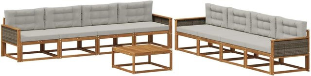 vidaXL Outdoor-Sofagarnitur L-Form aus Akazienholz mit Kissen in Hellgrau - Bild 1