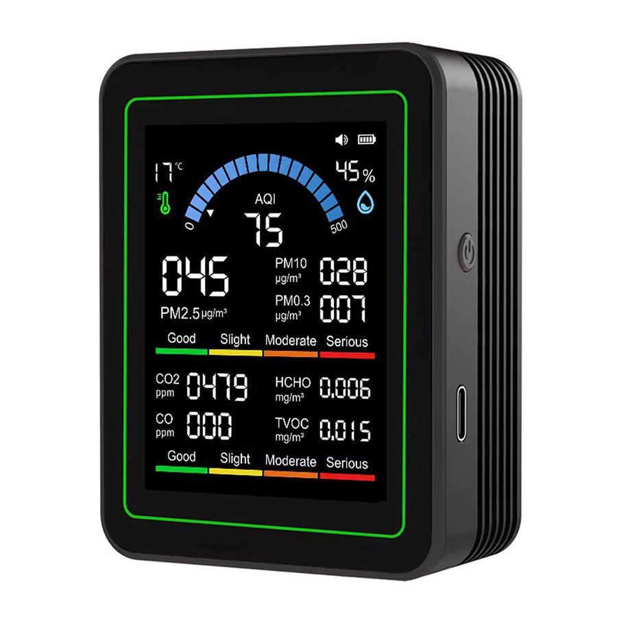 Gaqqee 10-in-1 CO2 Luftqualitätsdetektor in Weiß mit PM0.3 PM1.0 PM2.5 PM10 HCHO TVOC Messung sowie Temperatur- und Feuchtigkeitsmesser - Bild 6