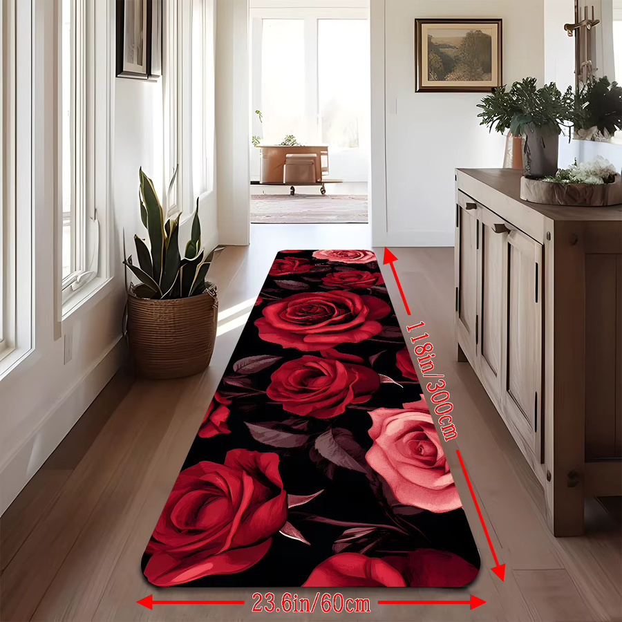 VIKAMA Flurteppich in Rot mit floralem Design, modern und pflegeleicht, rechteckig - Bild 3