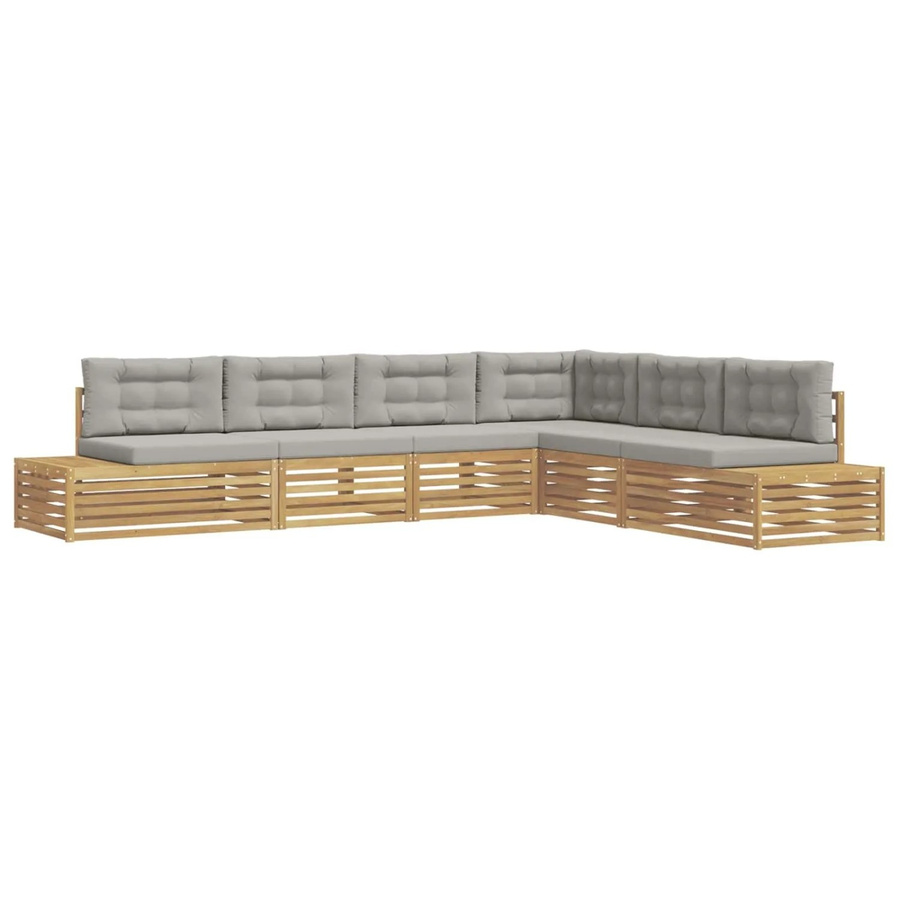 vidaXL Outdoor-Sofagarnitur in L-Form aus Akazienholz mit Polstern in Weiß-Hellgrau - Bild 2