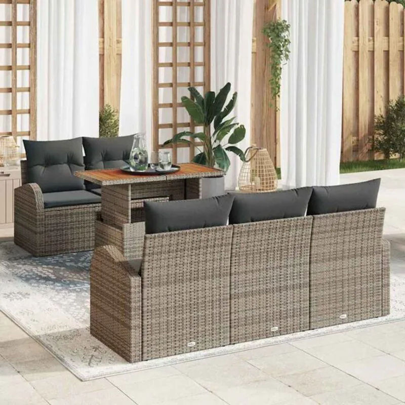 Vidaxl Garten-Sofa-Set aus Poly-Rattan mit Speicherfunktion in Grau, 6-teilig, modern - Bild 1