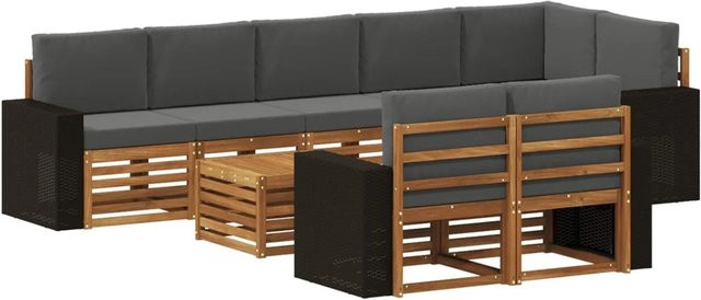 vidaXL Sofagarnitur aus Massivholz Akazie im modernen Latten-Design in Natur-Anthrazit - Bild 1