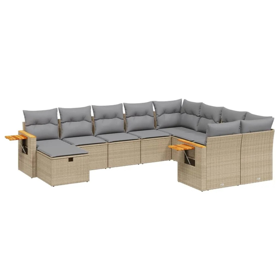 vidaXL 10-teilige Garten-Sofagarnitur aus Poly-Rattan und Akazienholz in Beige-Grau mit Kissen - Bild 2
