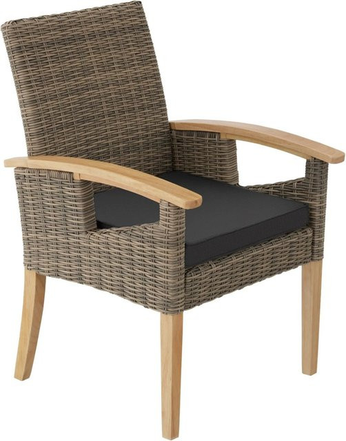tectake Rattan Stuhl mit Holzgestell und Sitzpolstern in Braun, wetterfest und UV-beständig, B/T/H: 62,5 x 71,5 x 94 cm - Bild 2