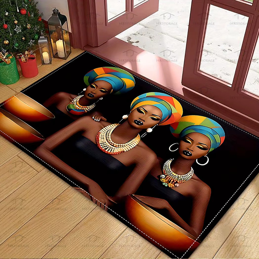 VIKAMA Teppich mit afrikanischem Frauen-Print, ethnisch und rutschfest, maschinenwaschbar, Mehrfarbig, Rechteckig, B/T: 60 x 40 cm - Bild 2