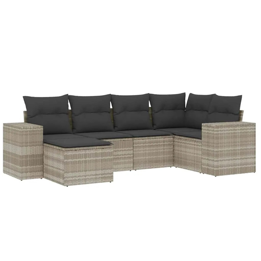 vidaXL 6-teilige Garten-Sofagarnitur in L-Form aus Poly-Rattan mit Kissen in Hellgrau - Bild 2