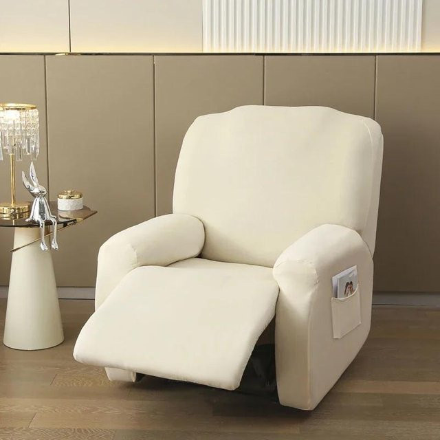Waschbarer Sessel-Überwurf aus Samt in Beige mit Tasche und Anti-Rutsch-Funktion - Bild 1