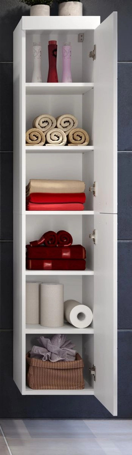 Badezimmer Hochschrank Aura in Weiß Hochglanz mit LED-Beleuchtung, B/T/H: 35 x 33 x 170 cm - Bild 5