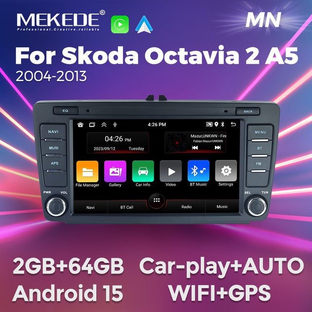 MEKEDE Android Autoradio mit 8 Zoll Display für Skoda Octavia 2 A5 2004-2013 inklusive GPS und WIFI in Schwarz - Bild 1