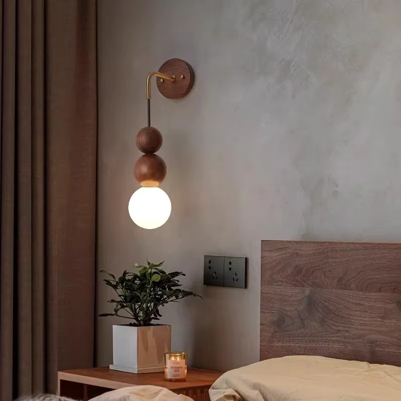 Claeted Wandleuchte im antiken Stil aus Walnuss und Kupfer für Wohnzimmer, Schlafzimmer und Flur - Bild 2