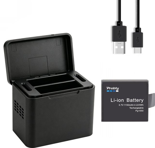 Probty PG1050 Akku mit USB-C-Ladehülle in Schwarz, 1150 mAh, kompatibel mit Campark, Crosstour, APEMAN, Victure, Rollei 372, WOLFANG GA100 und SJ4000 - Bild 1