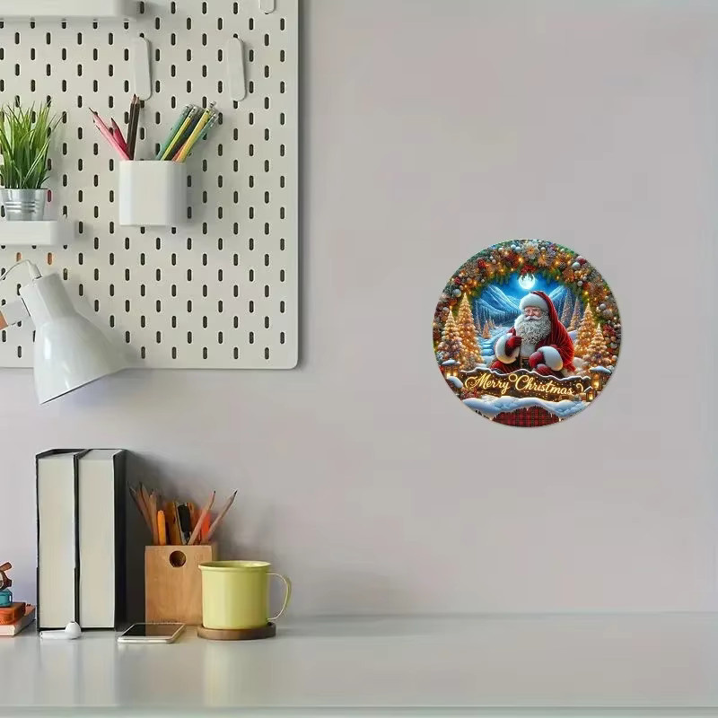 HELLOYOUNG Weihnachtsmann Holzschild als runder Wandbehang in Mehrfarbig für Zuhause und Küche, Durchmesser: 20 cm - Bild 3
