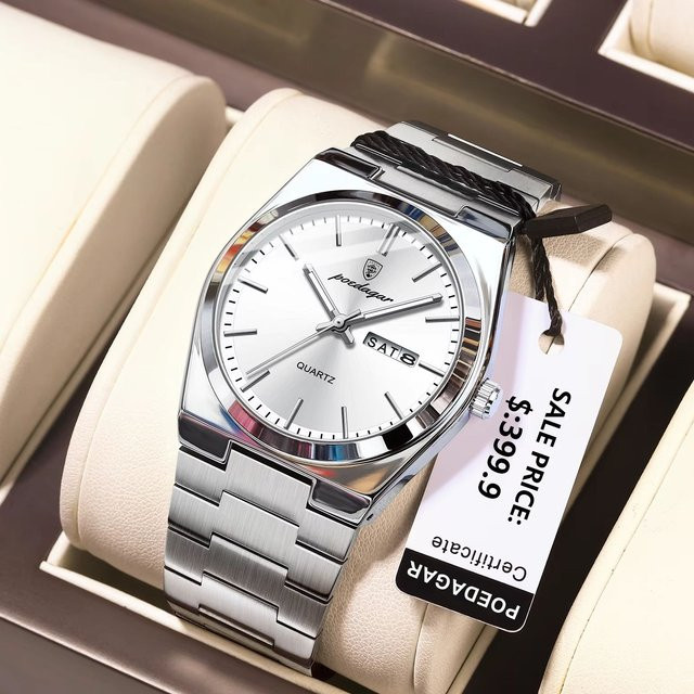 POEDAGAR Armbanduhr Quarz, Edelstahl, Silber, Herren - Bild 1