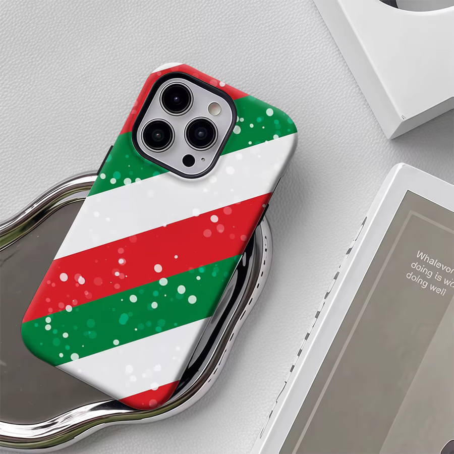 Weihnachten gestreifte Sparkle Handyhülle für Apple iPhone 17 16 15 14 13 12 11 Pro Max Plus mit doppelschichtiger Rückseite in Multicolour - Bild 5