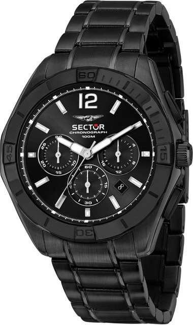 Sector Chronograph Herrenuhr, Quarz, Edelstahl, Schwarz, 42 mm, 10 ATM - Bild 1