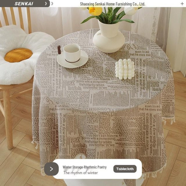 Runde Tischdecke aus Baumwolle und Leinen in Blau und Beige mit floralem Retro-Design, Durchmesser: 60 cm - Bild 1