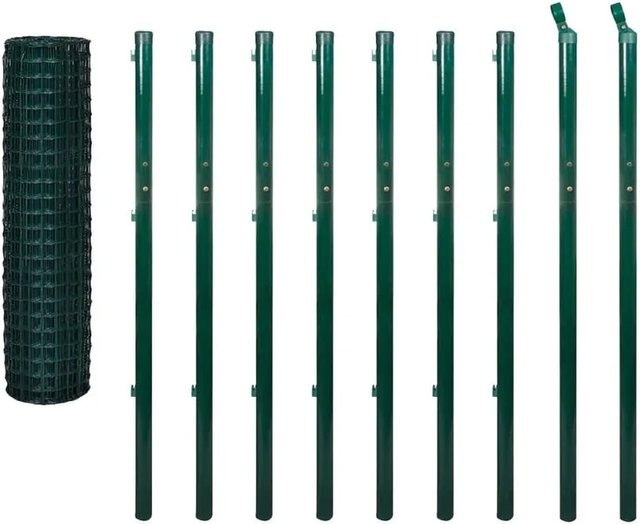vidaXL Eurozaun aus Stahl mit PVC-Beschichtung in Grün, B: 10 m, H: 1,7 m - Bild 1