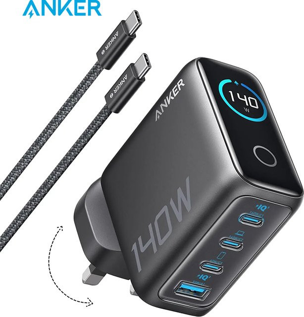 Anker 140W USB-C Ladegerät GaN Netzteil mit 4 Ports in Schwarz - Bild 1