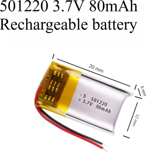 3,7V 80mAh 501220 Polymer-Lithium-Akku in Silber für Headsets, Uhren, Bluetooth-Geräte und Selfie-Sticks - Bild 1