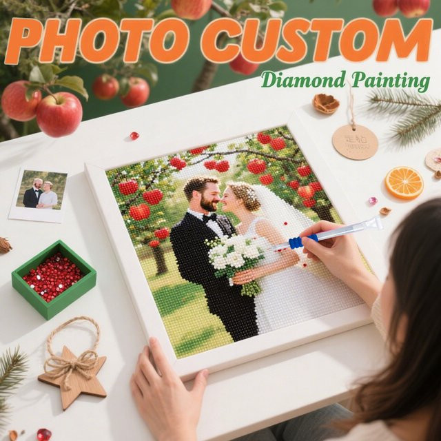 HUACAN 5D DIY Diamantmalerei als personalisiertes Mosaik-Bild mit runden Strasssteinen in Mehrfarbig, Hochzeitsmotiv, rechteckig, B/T/H: 25,0 x 25,0 x 25,0 cm - Bild 1