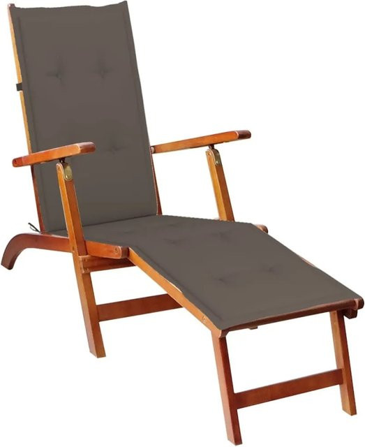 vidaXL Liegestuhl aus Akazie Massivholz mit Fußstütze und Auflage in Taupe/Beige/Braun - Bild 1