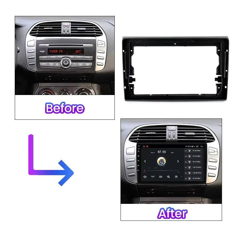 AUTOSHARK Autoradio Rahmen Kit für Fiat Bravo 2007-2012, 9 Zoll Android Stereo Dashboard Panel Blende mit Netz- und Kabel-Adapter sowie Canbus, Schwarz - Bild 2