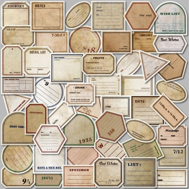 50 Stück Vintage-Text-Etikettenaufkleber mit kreativen englischen Buchstaben und Cartoon-Motiven in Multicolour von AnimeWorlds Store - Bild 1