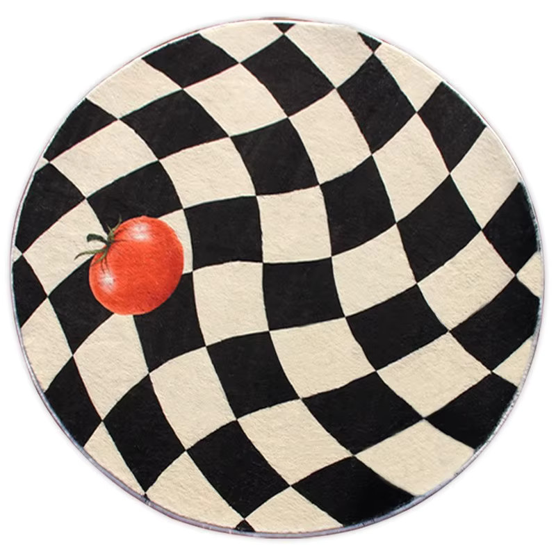VIKAMA Runder Teppich im Schachbrett-Design, Modernes Checkerboard-Muster für Wohnzimmer und Schlafzimmer, Durchmesser: 100 cm - Bild 4