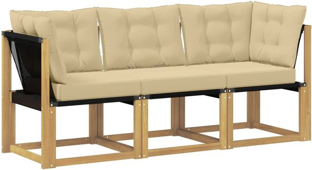 vidaXL Outdoor Lounge-Set aus Akazie mit Textilene-Stoff und Kissen in Weiß/Beige - Bild 1