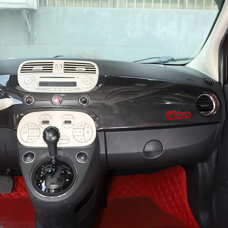 Metyoucar Armaturenbrett Verkleidung aus echter Carbon-Faser für Fiat 500 und Abarth 595 695 595C 695C (2007-2015), Beifahrer-Zierleiste, Schwarz - Bild 4