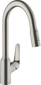Hansgrohe Spültisch-Einhebelmischer 220 Focus M42 mit Ausziehbrause und 2 Strahlarten in Edelstahl-Optik/Silber - Bild 1