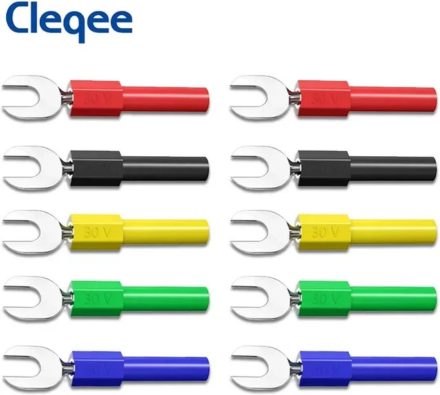 Cleqee P4003 Spatenstecker U&Y-Typ-Einsatz mit 4 mm Bananenstecker, 10 Stück, 6 mm Breite, 5 Farben - Bild 1