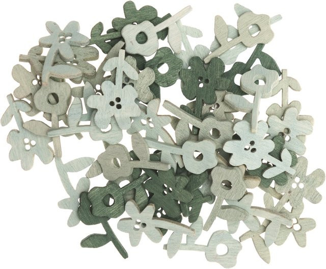 Rico Design Holzstreu Blumen in Grün Mix für den Frühling, 48 Stück - Bild 1