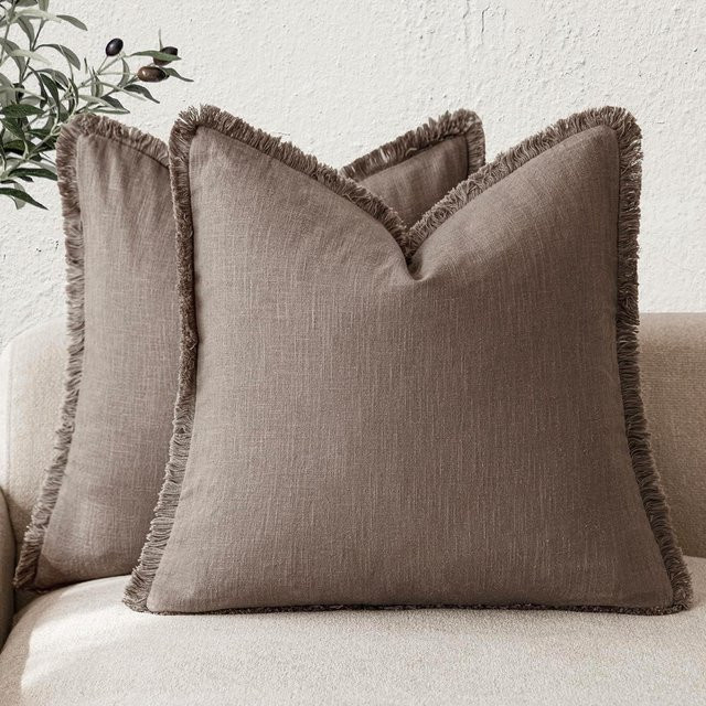 Dekorative Leinen Kissenhülle JMG Clothing mit Fransen im Boho-Stil, Braun, B/B: 45 x 45 cm - Bild 1
