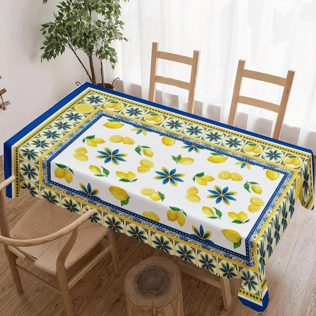 JINGYUE Pet Tischdecke mit Zitronenblüten-Design, rechteckig, wasserabweisend und waschbar, B/L: 140 x 200 cm, mehrfarbig - Bild 1