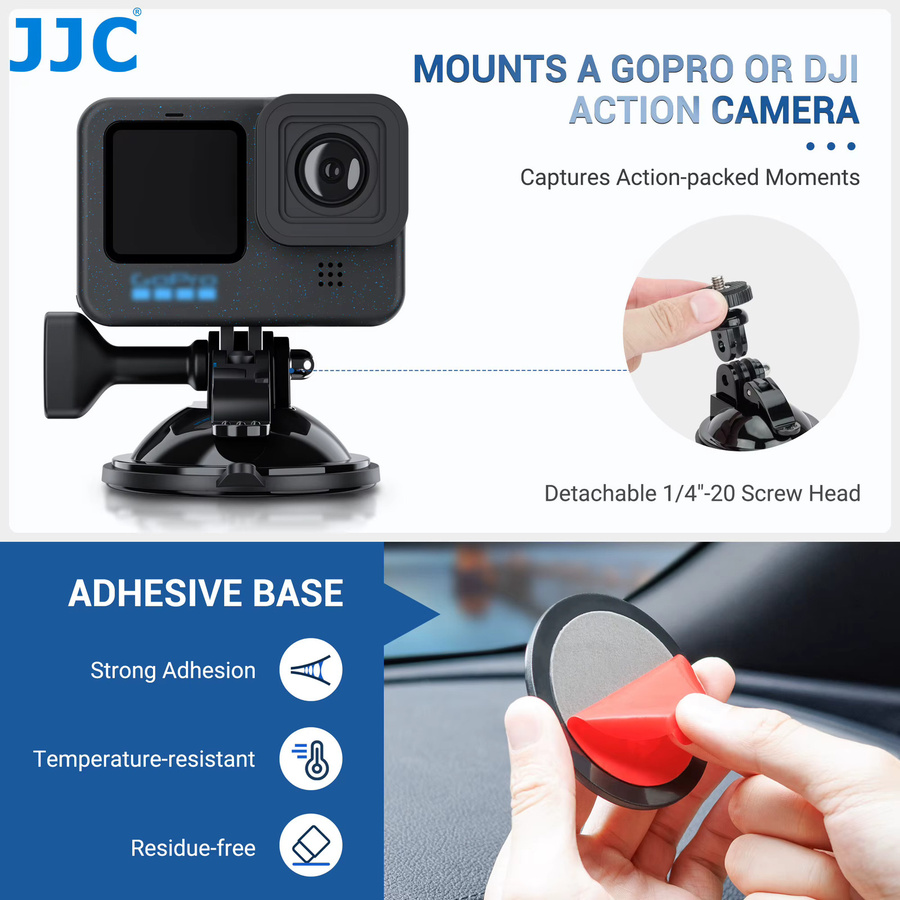 JJC Saugnapfhalterung in Schwarz als Kamerahalterung und Stativadapter für DJI Pocket, Osmo Action und GoPro Hero - Bild 5