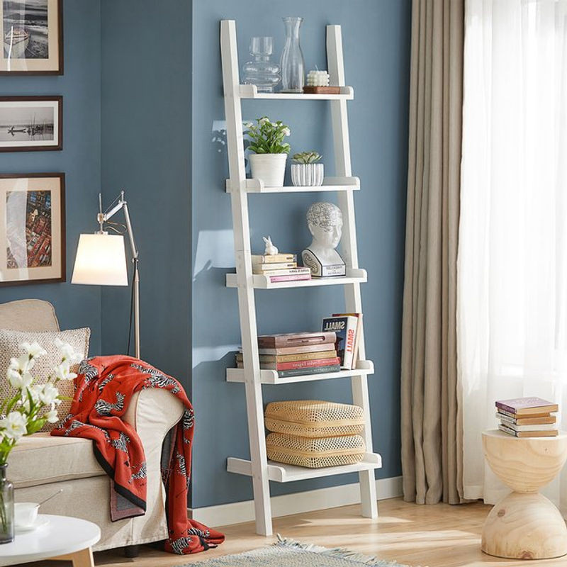 SoBuy FRG17 Leiterregal aus Holzwerkstoff, 5 Ebenen Bücherregal in Weiß, B/T/H: 56 x 32,5 x 189 cm - Bild 1