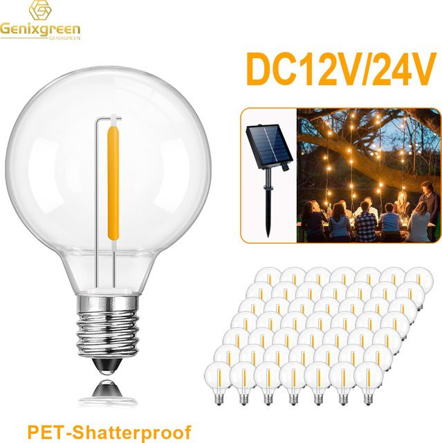 Genixgreen G40 LED-Glühbirne Retro E12 1W Warmweiß Transparent Kunststoff für DC12V 24V Solar-Lichterketten und Camping - Bild 1