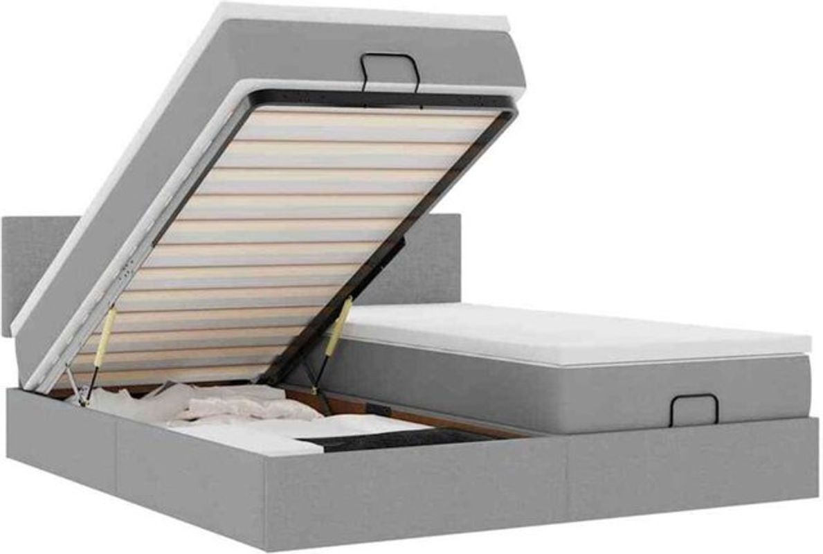 Vidaxl Ottoman Polsterbett mit Matratze und LED-Beleuchtung in Hellgrau, B/T/H: 160 x 200 x 88 cm - Bild 1