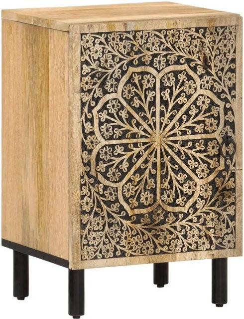 vidaXL Badschrank aus Massivholz Mango in Braun mit Blumenmuster im Retro-Stil, B/T/H: 38 x 33 x 58 cm - Bild 1