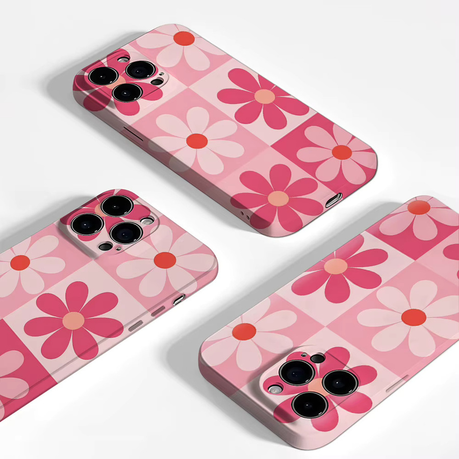 Pink Daisy Grid Handyhülle für Apple iPhone 12 bis iPhone 17 Pro Max Plus mit doppelschichtiger Rückseite in Pink - Bild 2