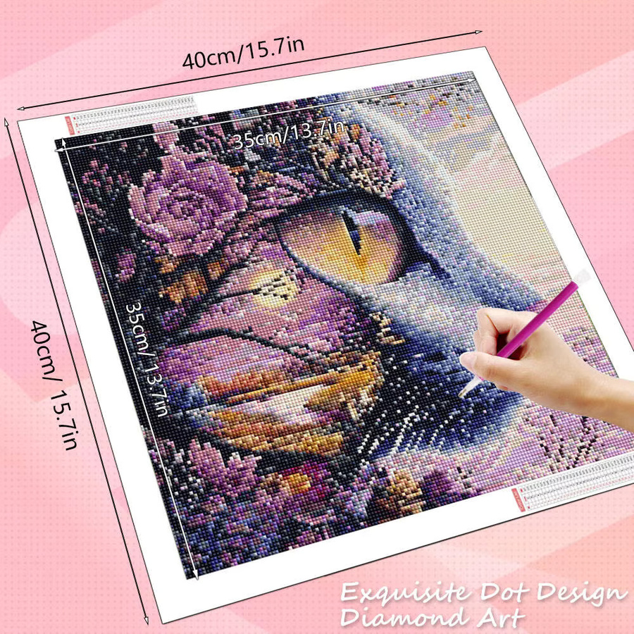 HUACAN 5D DIY Diamantmalerei Motiv Katze und Natur mit runden Steinen in Mehrfarbig - Bild 2