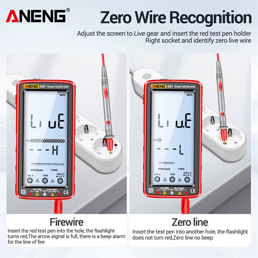 ANENG 681 Intelligentes Digitalmultimeter in Rot mit automatischer Messbereichswahl, AC/DC-Spannungs- und Strommessung sowie NCV-Induktionstester und großem Bildschirm - Bild 3